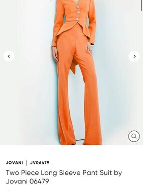 Jovani Vibrant Orange Long-Sleeve Wide-Leg Pant Suit